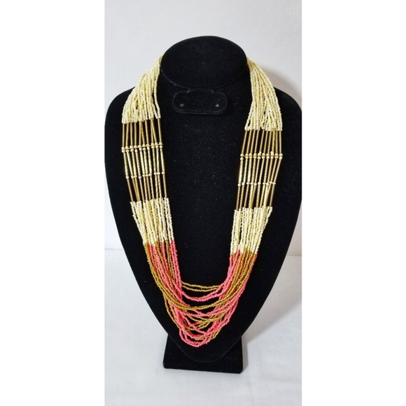Jewelry - New Pink Cream Gold Tone Seed Bead Necklace